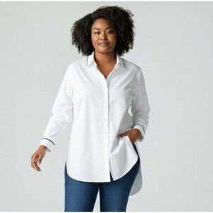 Chico's No-Iron White Black Contrast Trim Hi-Low Tunic Top - Size 3 XL